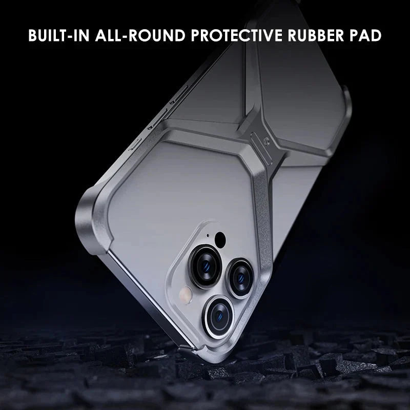 Minimalist Metal Frame Phone Case for iPhone 14, 15, 16 & 17 – Ultra-Lightweight Drop Protection with X-Frame Design