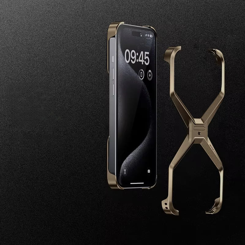 Minimalist Metal Frame Phone Case for iPhone 14, 15, 16 & 17 – Ultra-Lightweight Drop Protection with X-Frame Design