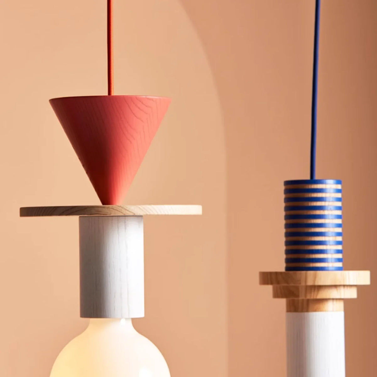 Wooden Hanging Ceiling Fixture Multicolor Geometric Shade 7.5-16.5 in Height Adjustable Dining Room Kitchen Bedroom Overhead Lighting Modern
