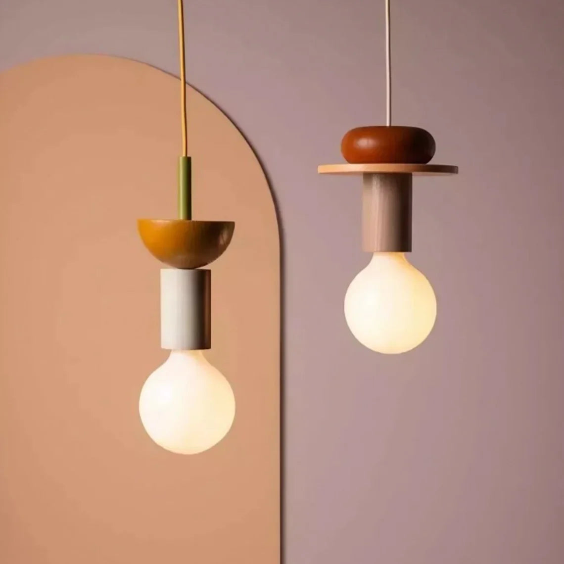 Wooden Hanging Ceiling Fixture Multicolor Geometric Shade 7.5-16.5 in Height Adjustable Dining Room Kitchen Bedroom Overhead Lighting Modern