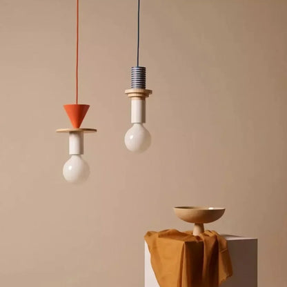 Wooden Hanging Ceiling Fixture Multicolor Geometric Shade 7.5-16.5 in Height Adjustable Dining Room Kitchen Bedroom Overhead Lighting Modern