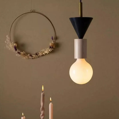 Wooden Hanging Ceiling Fixture Multicolor Geometric Shade 7.5-16.5 in Height Adjustable Dining Room Kitchen Bedroom Overhead Lighting Modern