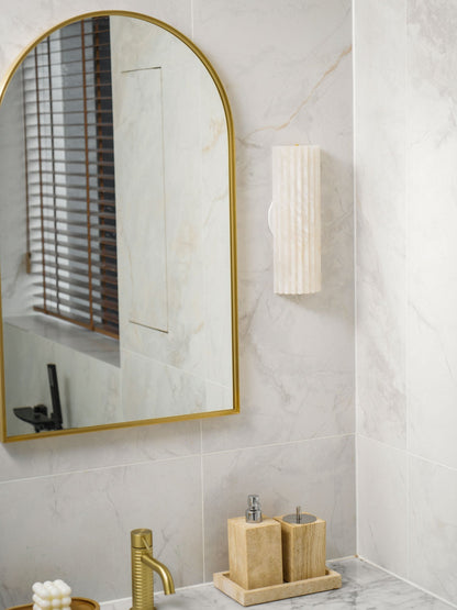 Alabaster LED Sconce 12 Inch Vertical Stone Wall Light for Vanity Hallway Bedroom Soft Glow Ambient Fixture Hardwired Modern Indoor Lighting