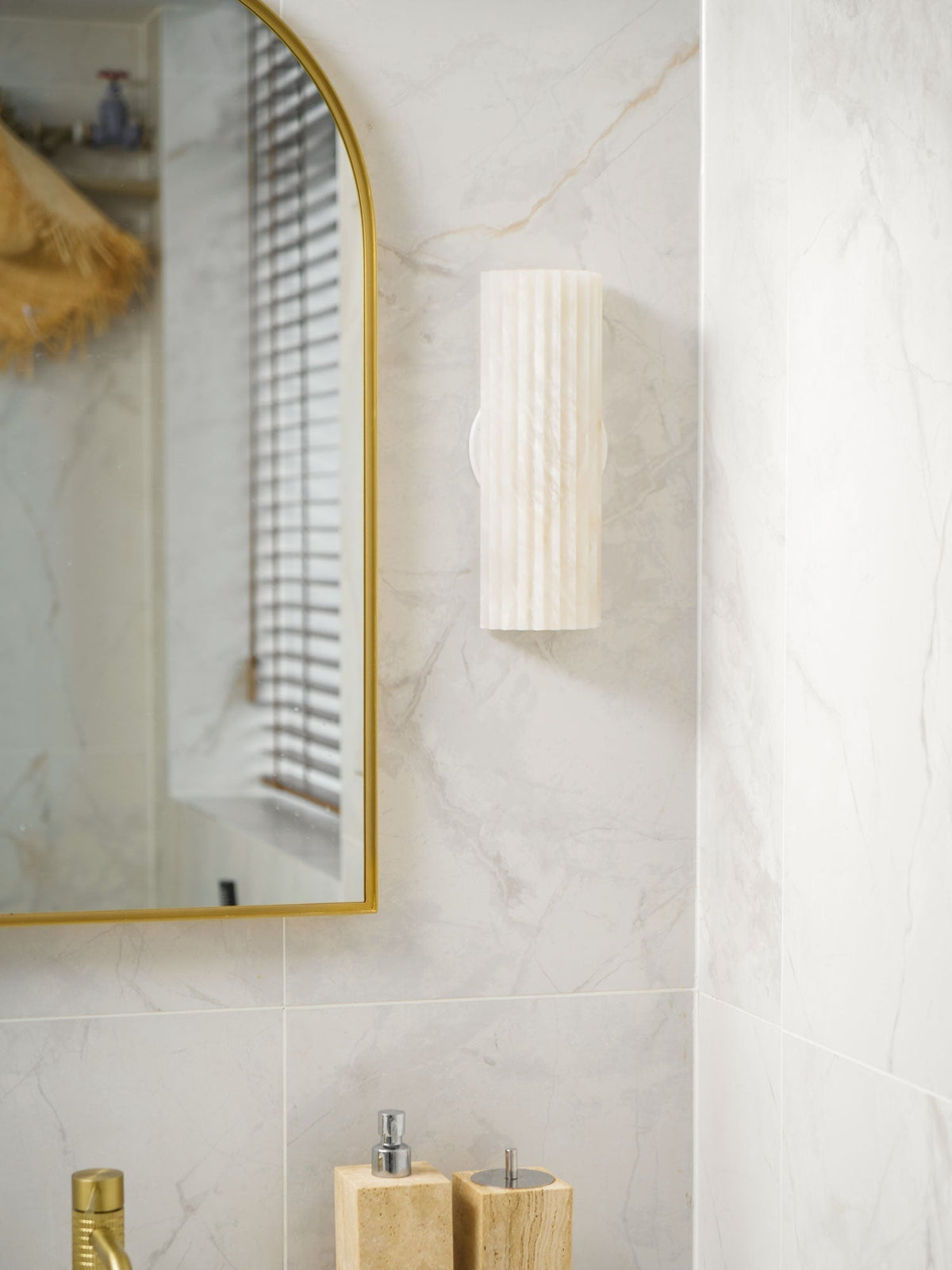 Alabaster Wall Sconce Light Fixture Cylinder Hardwired LED Integrated White Warm Neutral Cool Temperature Modern Accent for Bedroom