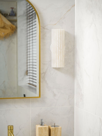 Natural Stone Wall Sconce 12 in Integrated LED Ribbed Surface Indoor Lighting Fixture for Bedroom Hallway Living Room Warm Ambient Glow
