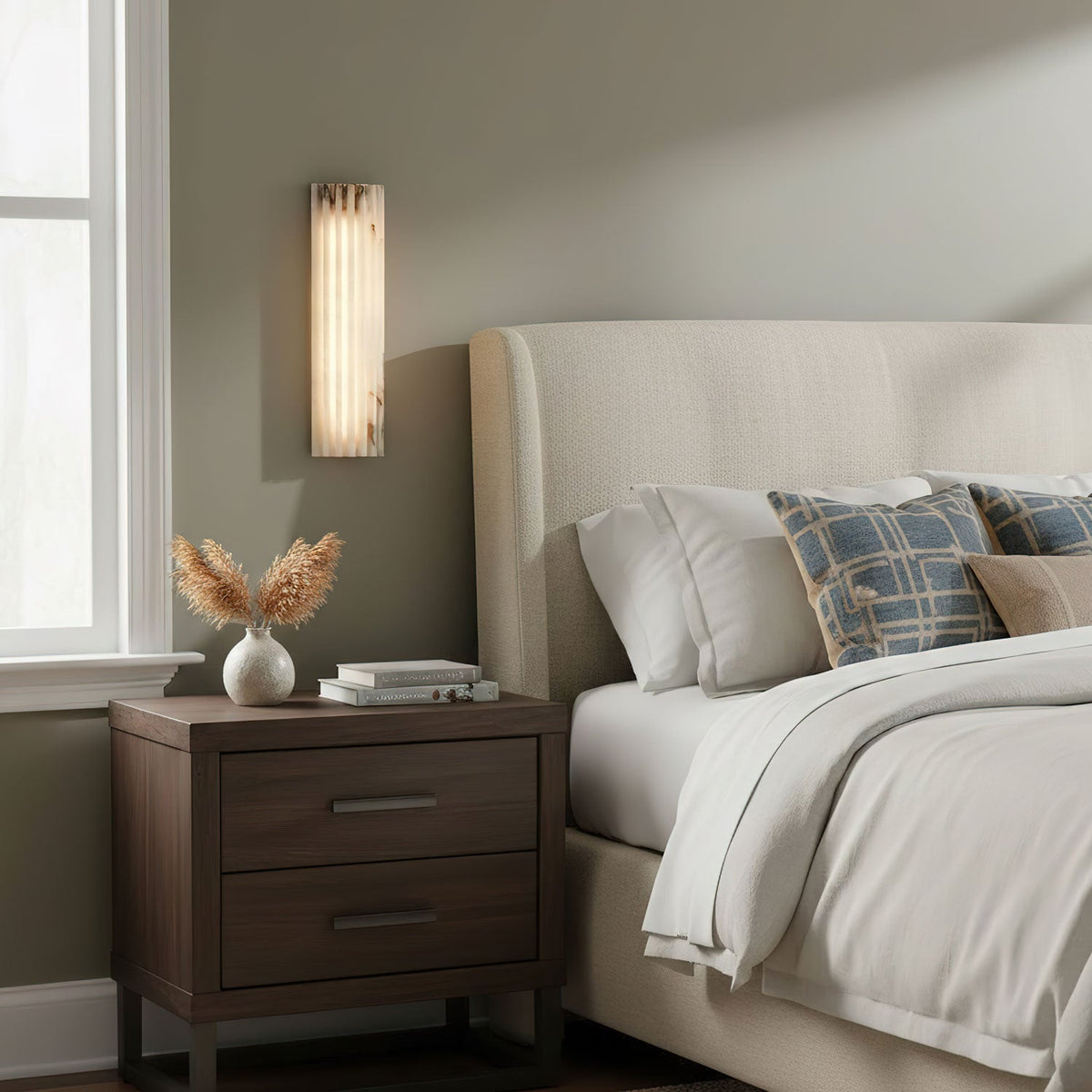 Natural Stone Wall Sconce 12 in Integrated LED Ribbed Surface Indoor Lighting Fixture for Bedroom Hallway Living Room Warm Ambient Glow