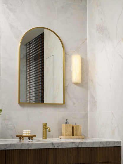 Alabaster Wall Sconce Light Fixture Cylinder Hardwired LED Integrated White Warm Neutral Cool Temperature Modern Accent for Bedroom