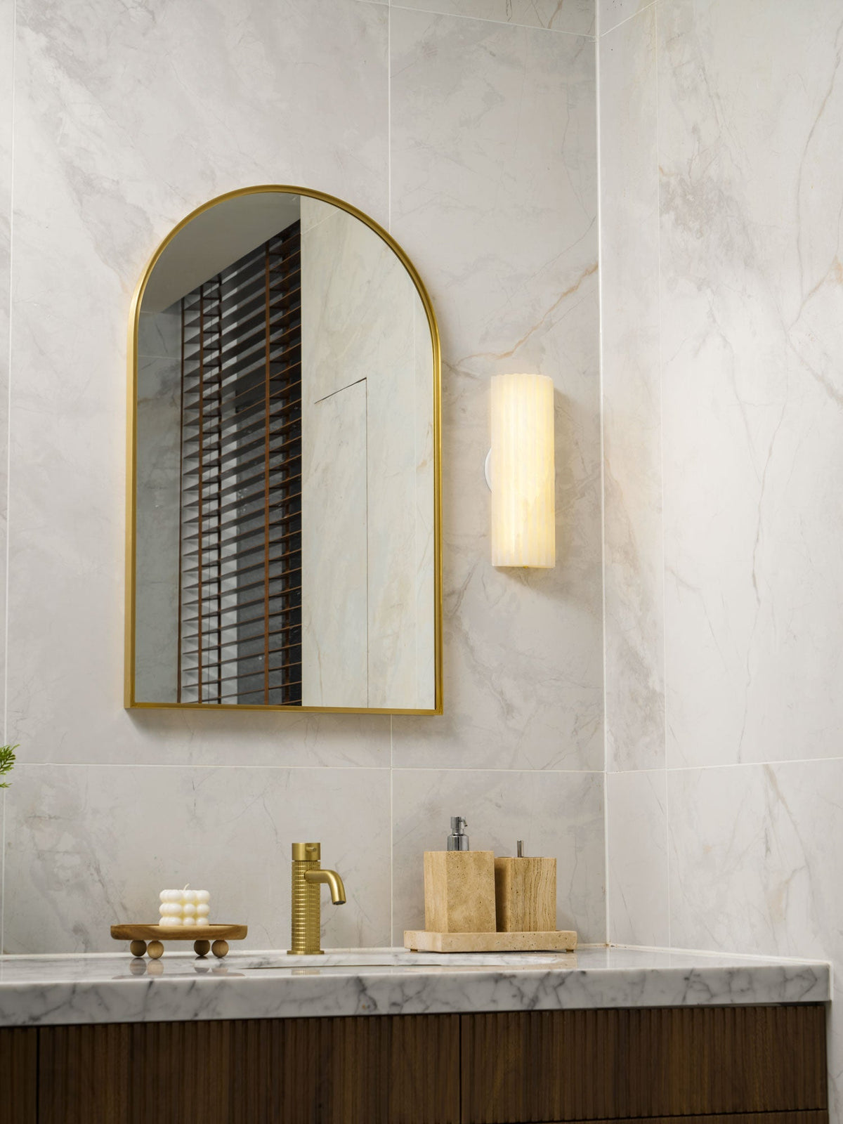 Natural Stone Wall Sconce 12 in Integrated LED Ribbed Surface Indoor Lighting Fixture for Bedroom Hallway Living Room Warm Ambient Glow