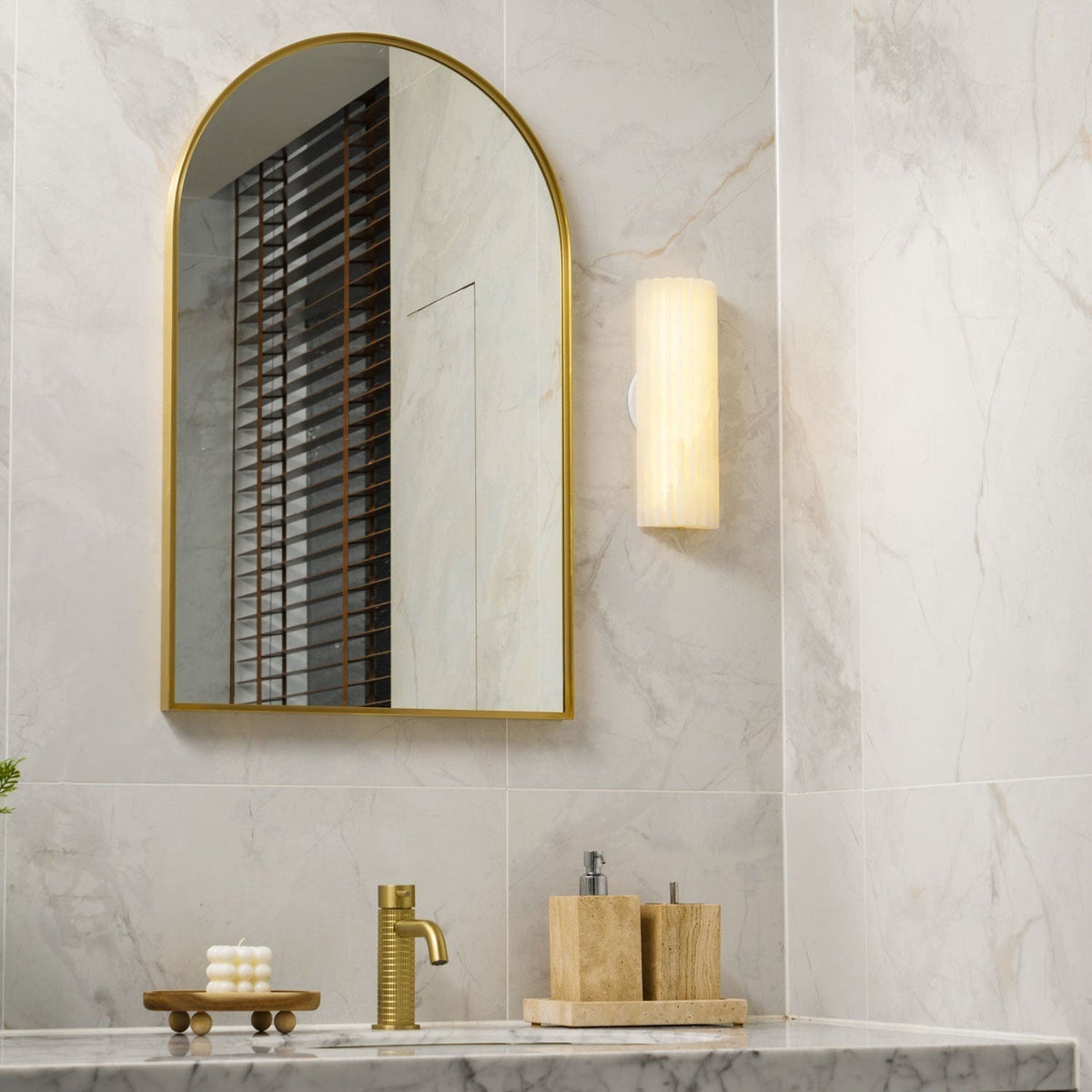 Alabaster LED Sconce 12 Inch Vertical Stone Wall Light for Vanity Hallway Bedroom Soft Glow Ambient Fixture Hardwired Modern Indoor Lighting
