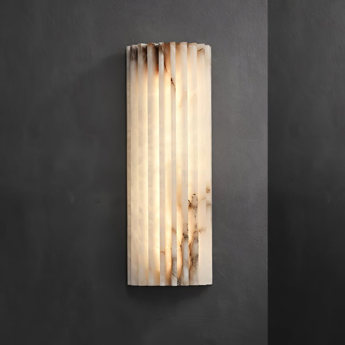 Alabaster LED Sconce 12 Inch Vertical Stone Wall Light for Vanity Hallway Bedroom Soft Glow Ambient Fixture Hardwired Modern Indoor Lighting