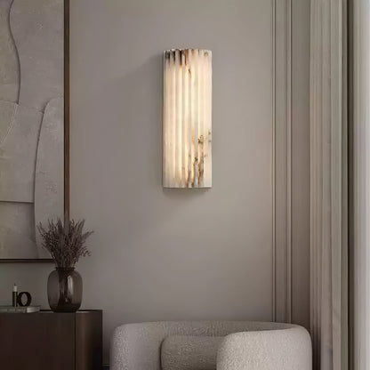 Alabaster LED Sconce 12 Inch Vertical Stone Wall Light for Vanity Hallway Bedroom Soft Glow Ambient Fixture Hardwired Modern Indoor Lighting