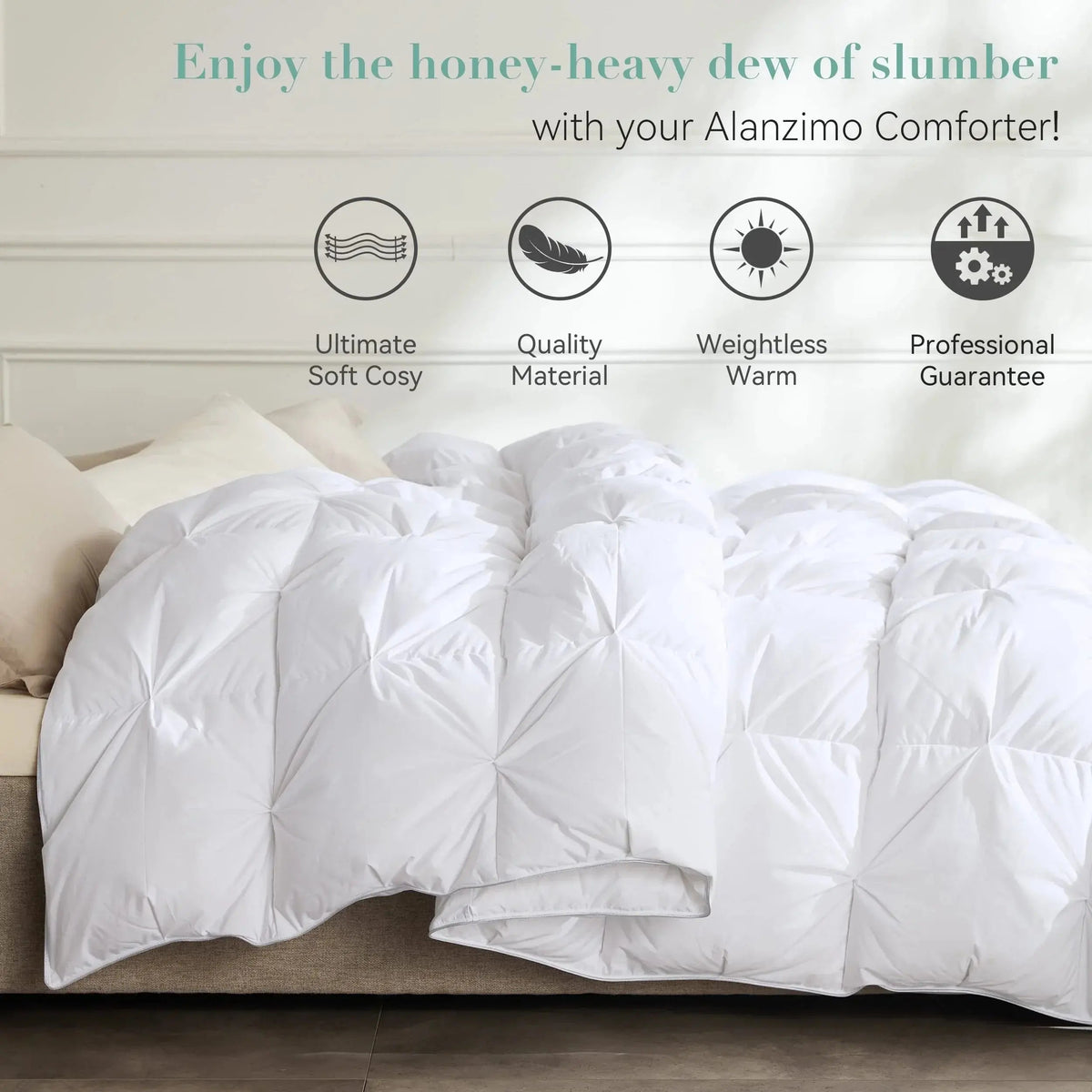 White Goose Down Comforter with Pinch Pleat Design - All-Season Medium Weight Duvet, 750 Fill Power, Breathable Insulation for Year-Round