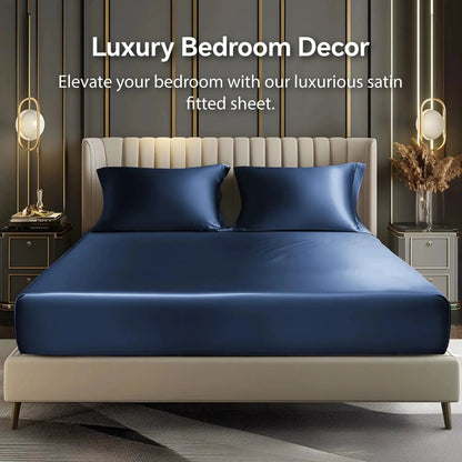 Elegant Home | Deep Pocket Fitted Sheet Set with Luxurious Satin | Soft Bedding for Ultimate Comfort