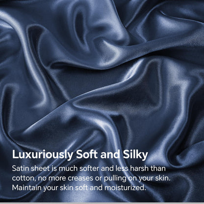 Elegant Home | Deep Pocket Fitted Sheet Set with Luxurious Satin | Soft Bedding for Ultimate Comfort