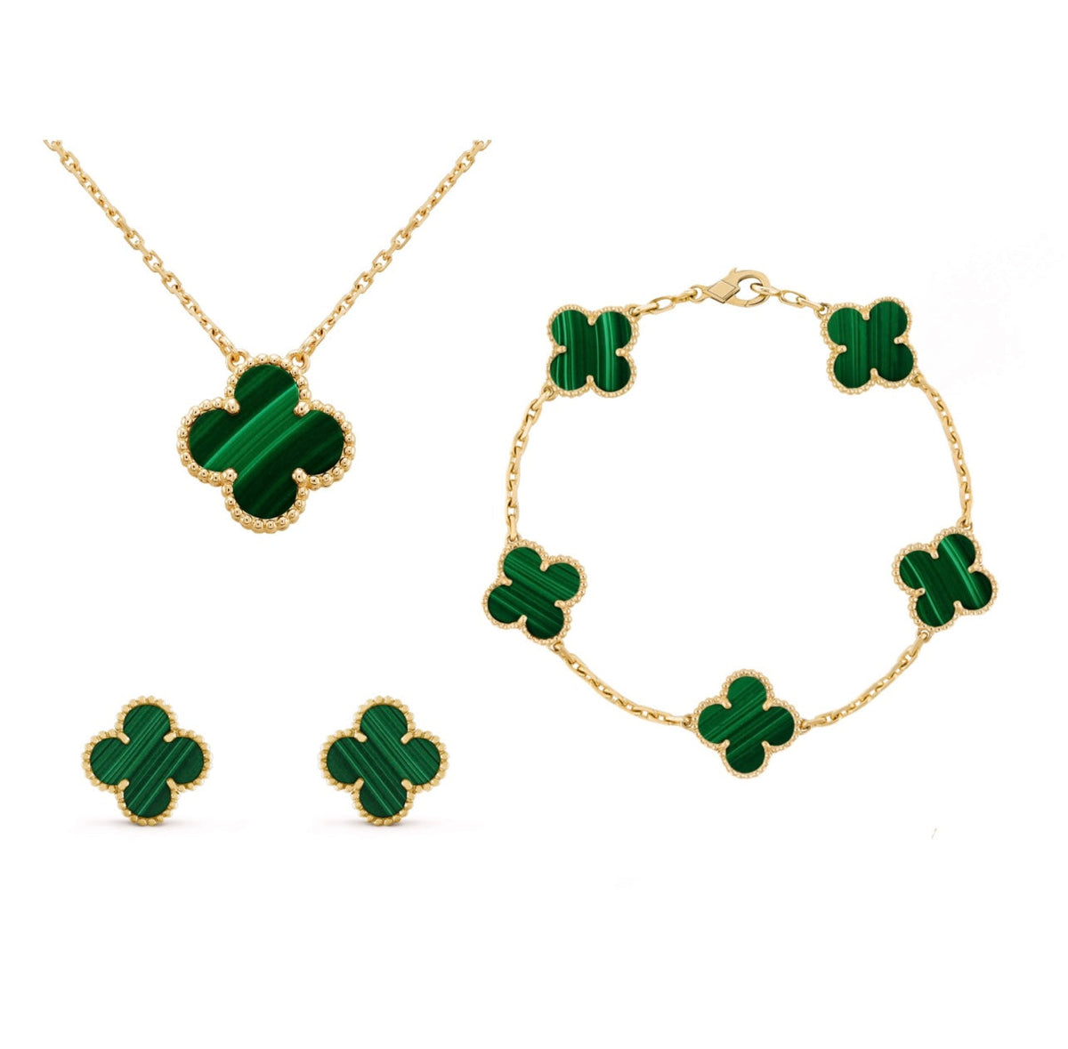 Parure de bijoux trèfle ambre | Ensemble 3-en-1 avec collier, bracelet et boucles d'oreilles réglables | Accessoire élégant pour toutes les occasions