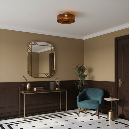 Flush Mount LED Ceiling Light Fixture 15 inch Amber Glass Chrome Finish Warm White for Bedroom Hallway Bathroom