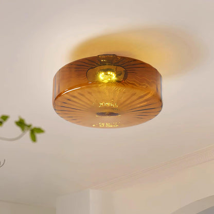 Flush Mount LED Ceiling Light Fixture 15 inch Amber Glass Chrome Finish Warm White for Bedroom Hallway Bathroom
