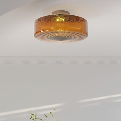 Flush Mount LED Ceiling Light Fixture 15 inch Amber Glass Chrome Finish Warm White for Bedroom Hallway Bathroom