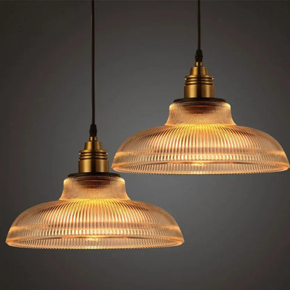 Ribbed Glass Dome Hanging Lamp 12 Inch Brass Finish for Kitchen Island Dining Table Ceiling Light Fixture Contemporary Industrial Home Light