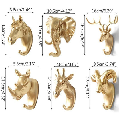 Animal Head Wall Hook Resin Sculpture Gold White Black Entryway Coat Key Towel Holder Storage Organizer for Bathroom Bedroom Modern Home Dec