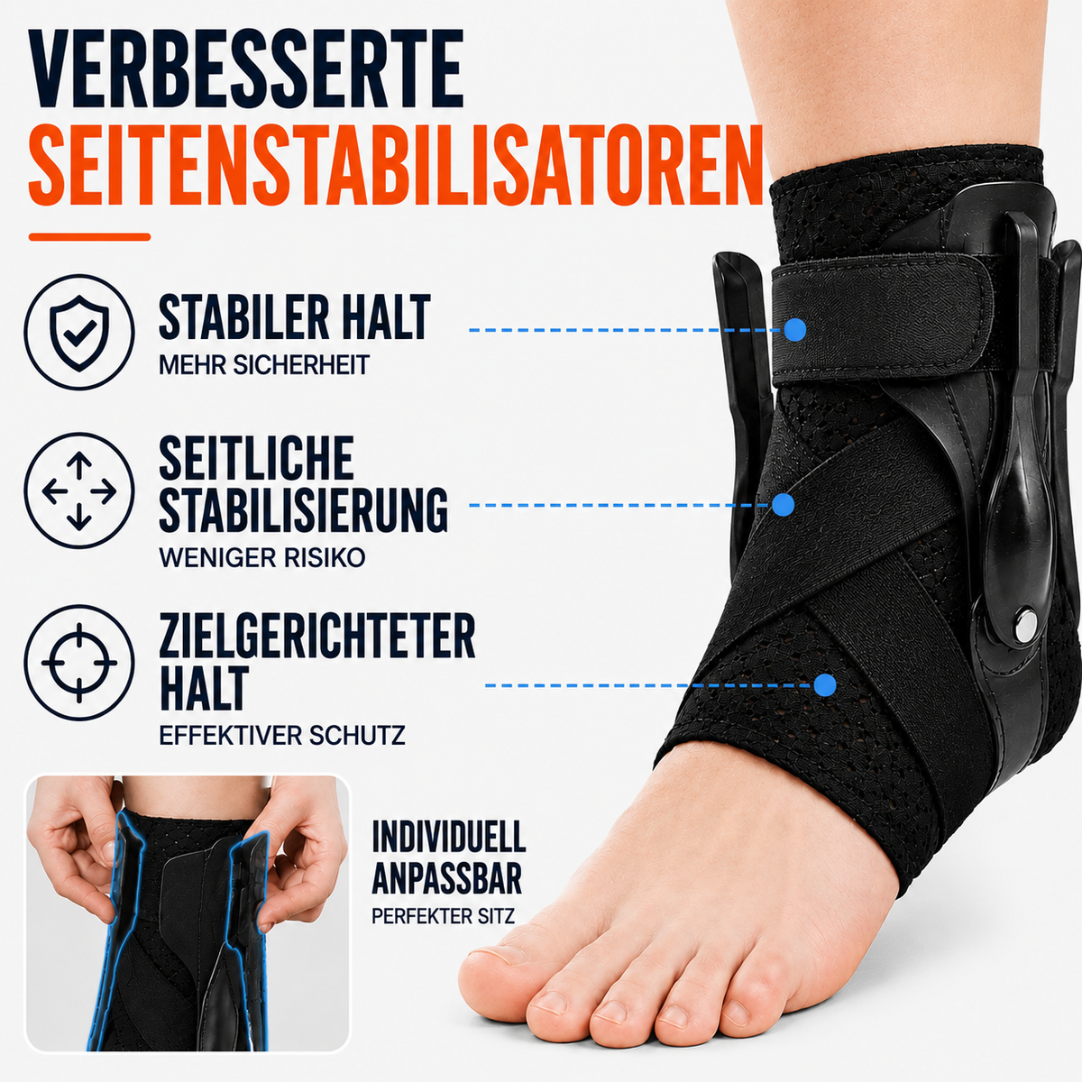 Chevillère réglable avec sangles de compression pour le sport et la récupération – Stabilisateur respirant pour la course, le basketball et le football