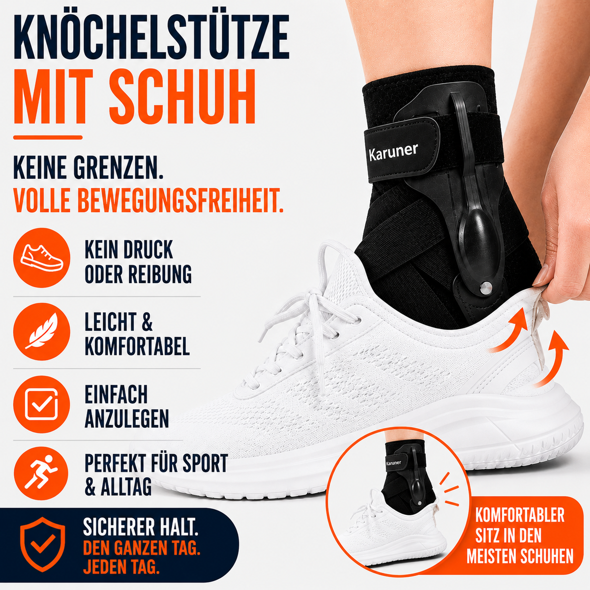 Chevillère réglable avec sangles de compression pour le sport et la récupération – Stabilisateur respirant pour la course, le basketball et le football