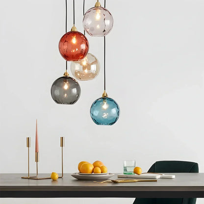 Spherical Glass Ceiling Fixture E26 Socket 8-Inch Gray Shade for Dining Areas Bedrooms Kitchens Adjustable Cord Ambient Fixture