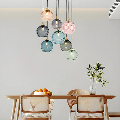 Spherical Glass Ceiling Fixture E26 Socket 8-Inch Gray Shade for Dining Areas Bedrooms Kitchens Adjustable Cord Ambient Fixture