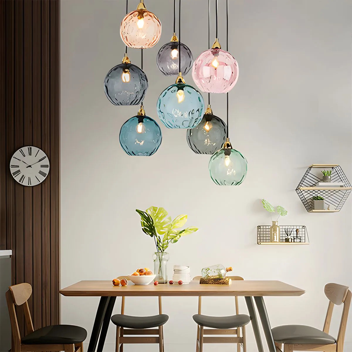 Spherical Glass Ceiling Fixture E26 Socket 8-Inch Gray Shade for Dining Areas Bedrooms Kitchens Adjustable Cord Ambient Fixture
