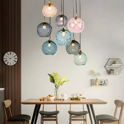 Spherical Glass Ceiling Fixture E26 Socket 8-Inch Gray Shade for Dining Areas Bedrooms Kitchens Adjustable Cord Ambient Fixture