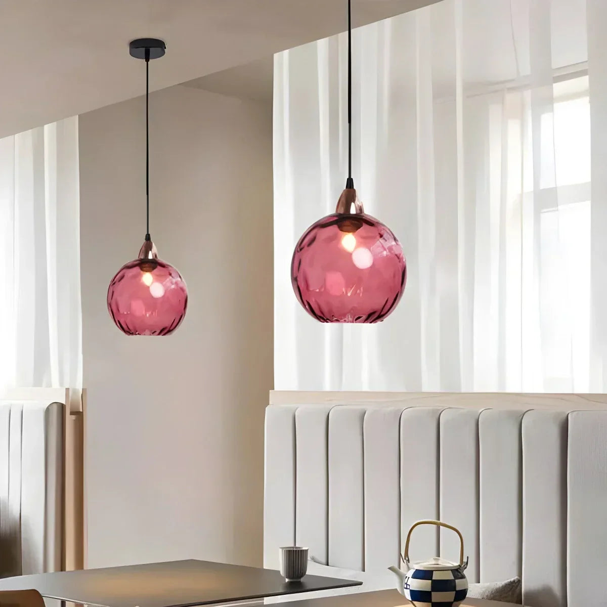 Spherical Glass Ceiling Fixture E26 Socket 8-Inch Gray Shade for Dining Areas Bedrooms Kitchens Adjustable Cord Ambient Fixture
