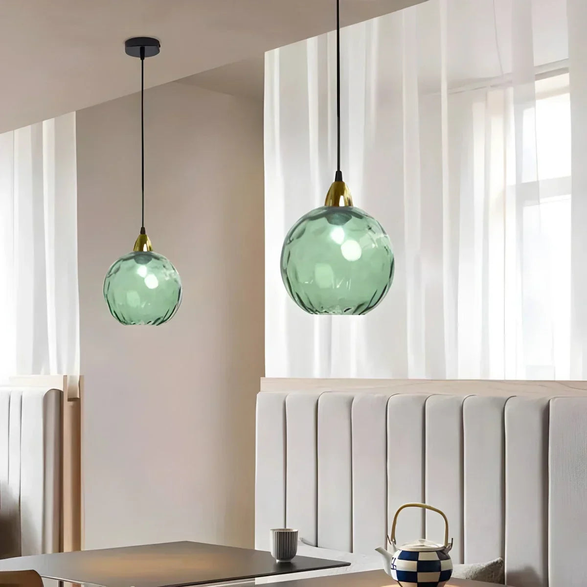 Spherical Glass Ceiling Fixture E26 Socket 8-Inch Gray Shade for Dining Areas Bedrooms Kitchens Adjustable Cord Ambient Fixture
