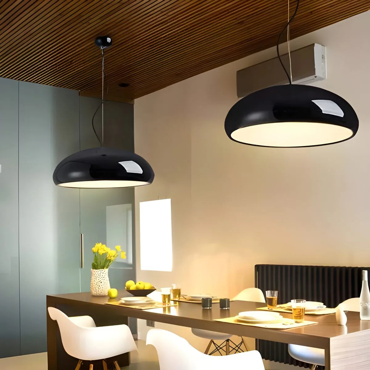 Plafonnier LED à modes d'éclairage commutables pour îlots de cuisine, salles à manger et espaces de vie ouverts – Lampe de plafond ronde en métal brillant en