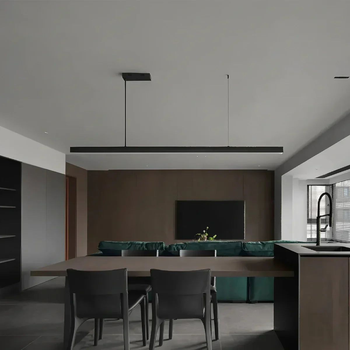 Linear LED Ceiling Fixture Black Aluminum Hanging Light for Dining Room Kitchen Island Office Desk Modern Minimalist Suspended Lamp Adjustab