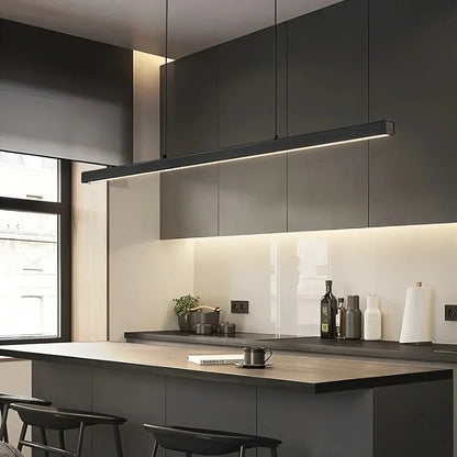 Linear LED Ceiling Fixture Black Aluminum Hanging Light for Dining Room Kitchen Island Office Desk Modern Minimalist Suspended Lamp Adjustab