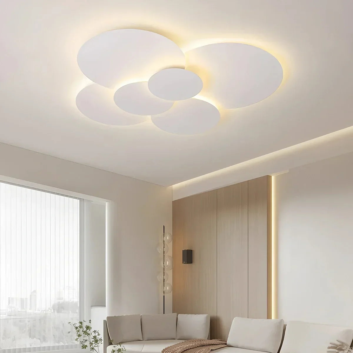 Plafonnier LED plat à disque superposé avec télécommande – Température de couleur et intensité réglables pour chambre, salle de bain, salon – Contour blanc