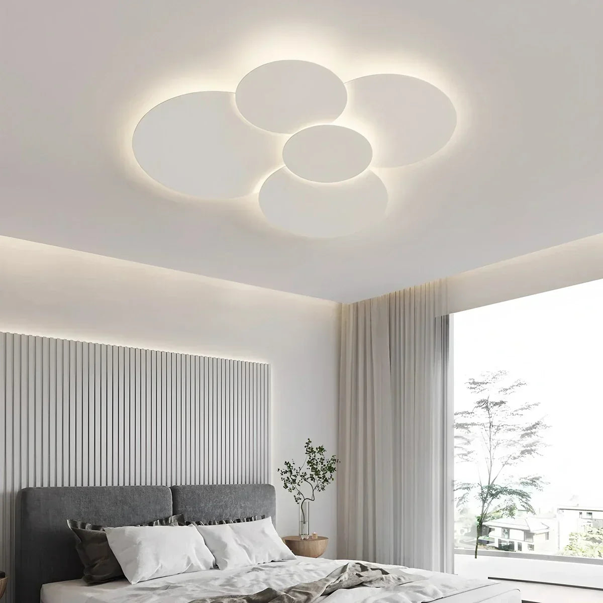 Plafonnier LED plat à disque superposé avec télécommande – Température de couleur et intensité réglables pour chambre, salle de bain, salon – Contour blanc