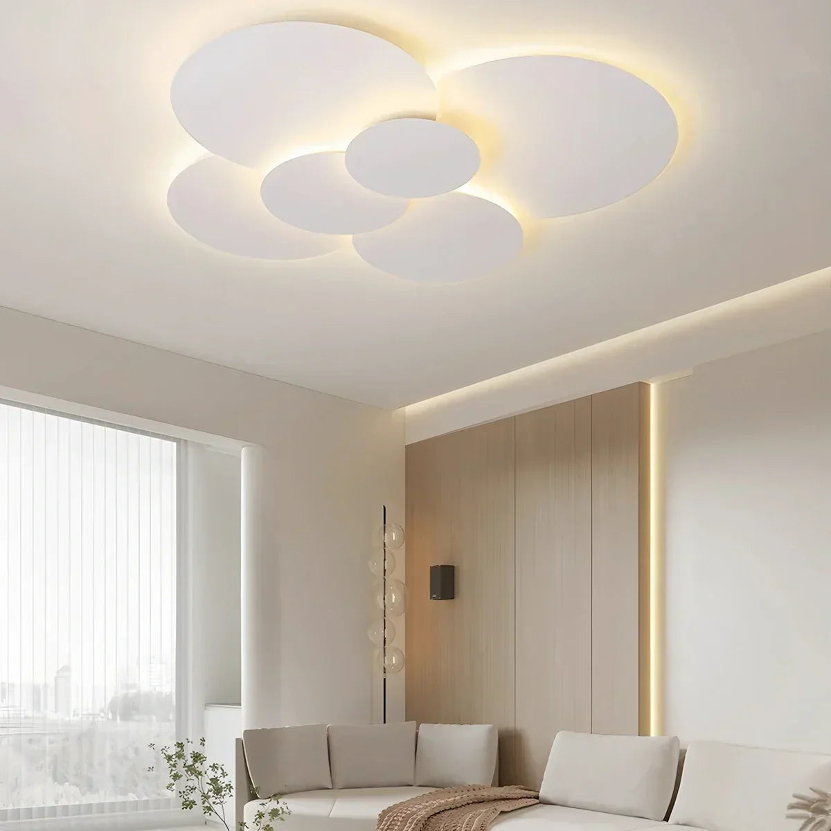 Plafonnier LED plat à disque superposé avec télécommande – Température de couleur et intensité réglables pour chambre, salle de bain, salon – Contour blanc