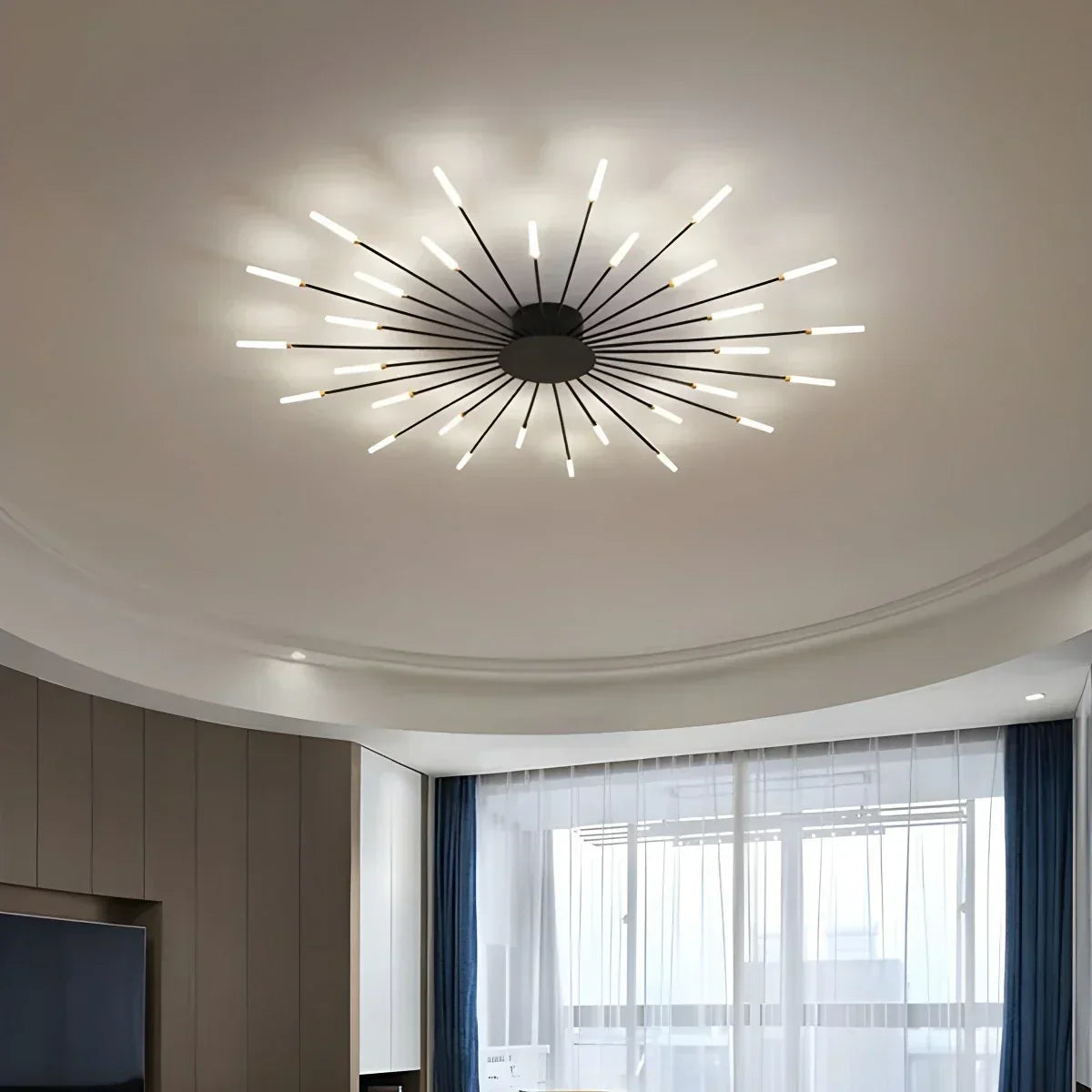 Multi-Arm Starburst Ceiling Fixture Metal LED Dimmable Gold Black 20-42 Bulb Open-Plan Dining Room Contemporary Statement Light Large Space