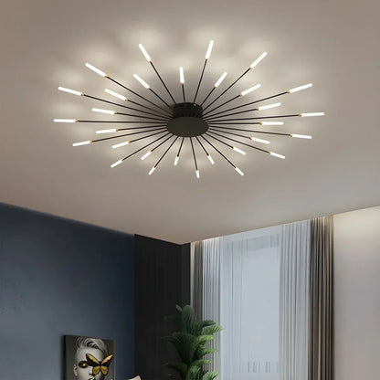 Multi-Arm Starburst Ceiling Fixture Metal LED Dimmable Gold Black 20-42 Bulb Open-Plan Dining Room Contemporary Statement Light Large Space