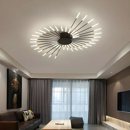 Multi-Arm Starburst Ceiling Fixture Metal LED Dimmable Gold Black 20-42 Bulb Open-Plan Dining Room Contemporary Statement Light Large Space
