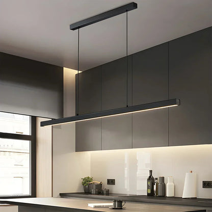 Linear LED Ceiling Fixture Black Aluminum Hanging Light for Dining Room Kitchen Island Office Desk Modern Minimalist Suspended Lamp Adjustab