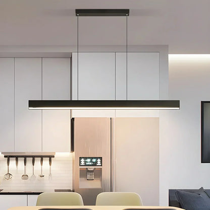 Linear LED Ceiling Fixture Black Aluminum Hanging Light for Dining Room Kitchen Island Office Desk Modern Minimalist Suspended Lamp Adjustab