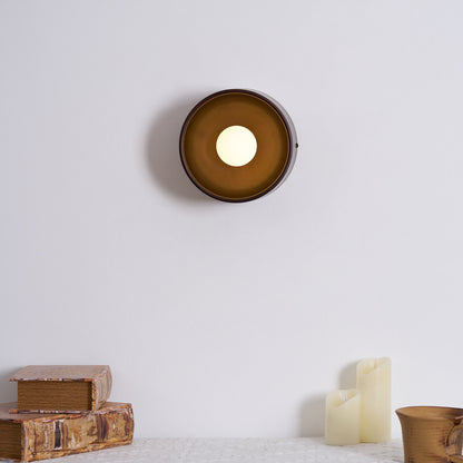Sconce Light Fixture 7-Inch Round Metal & Glass Shade White for Bedroom Hallway Reading Nook Accent Lighting Compact Modern
