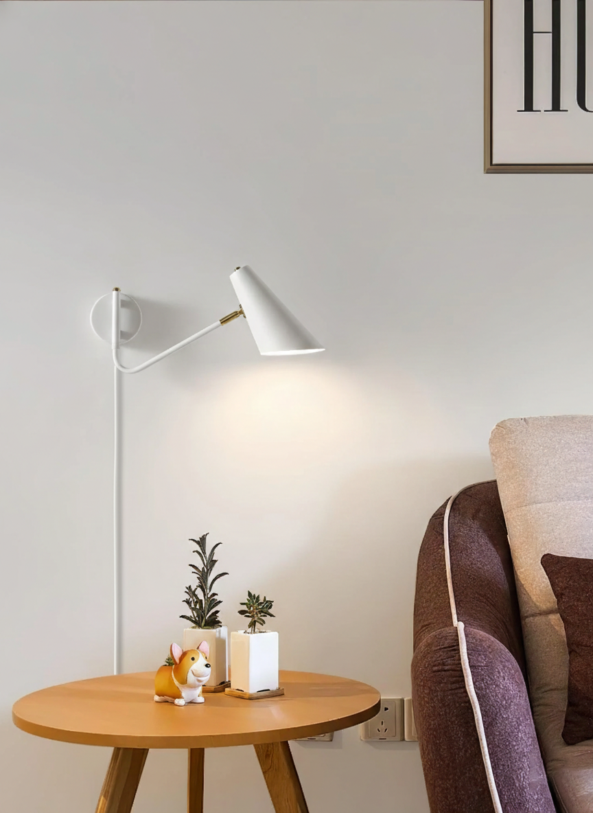 Swing-Arm Wall Sconce with 17-Inch Reach, Plug-In Bedside Reading Lamp for Bedroom, Adjustable Metal Task Light, E26 Socket, Black & Brass F