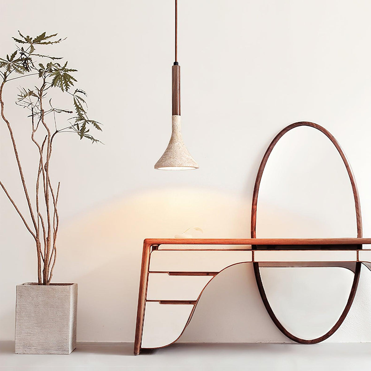 Suspension en pierre naturelle | Luminaire compact de 13 cm pour comptoirs, tables de chevet et coins repas | Cordon réglable | Éclat ambiant chaleureux