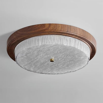 Flush Mount LED Ceiling Light Fixture Round Glass Shade Metal Frame 15 or 18 Inch Warm Glow for Bedroom Living Room Hallway Kitchen Integrat