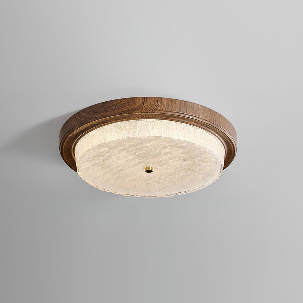 Flush Mount LED Ceiling Light Fixture Round Glass Shade Metal Frame 15 or 18 Inch Warm Glow for Bedroom Living Room Hallway Kitchen Integrat