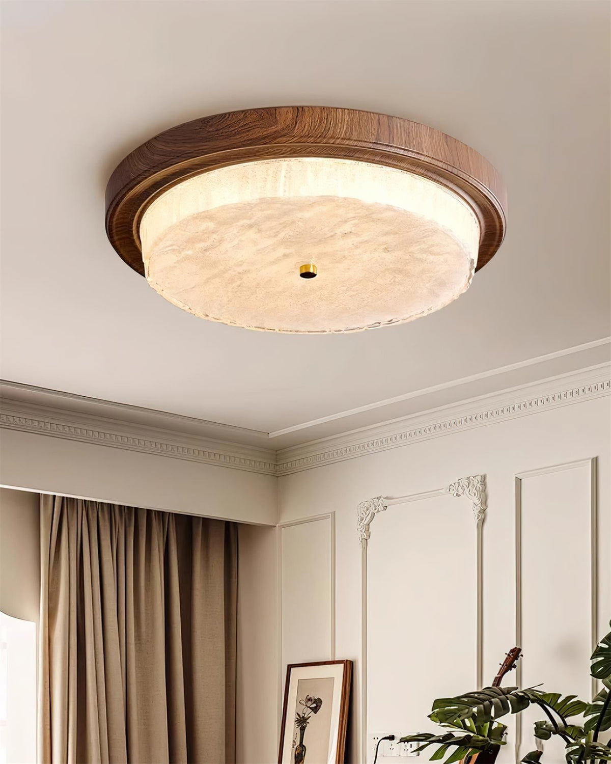 Flush Mount LED Ceiling Light Fixture Round Glass Shade Metal Frame 15 or 18 Inch Warm Glow for Bedroom Living Room Hallway Kitchen Integrat