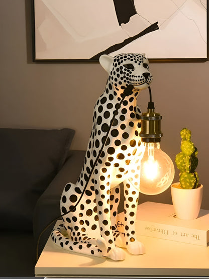 Art Deco Leopard Table Lamp with Edison Bulb Design | Unique Lighting for Home Decor